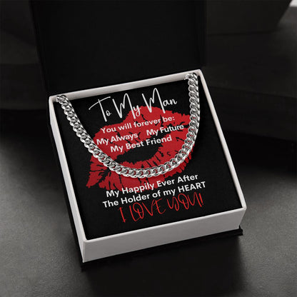 My Man Big Red Lips Cuban Chain Necklace