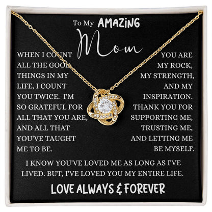 Amazing Mom Good Things Black Love Knot Necklace
