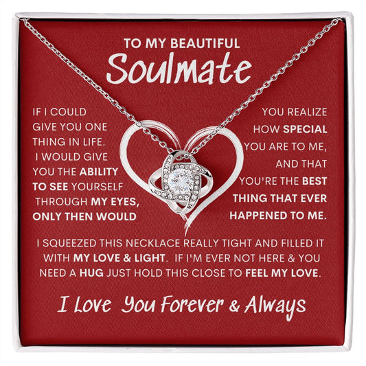Beautiful Soulmate Special Big Red Heart Love Knot Necklace