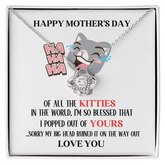 Happy Mother's Day Your Grey Kitty Love Knot Necklace