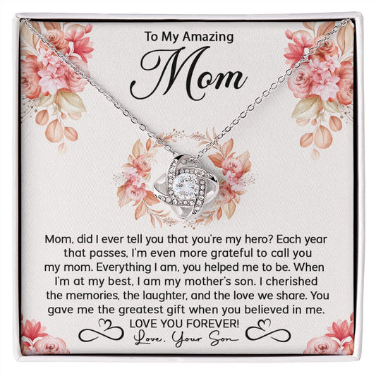 Mom Son My Hero Love Knot Necklace