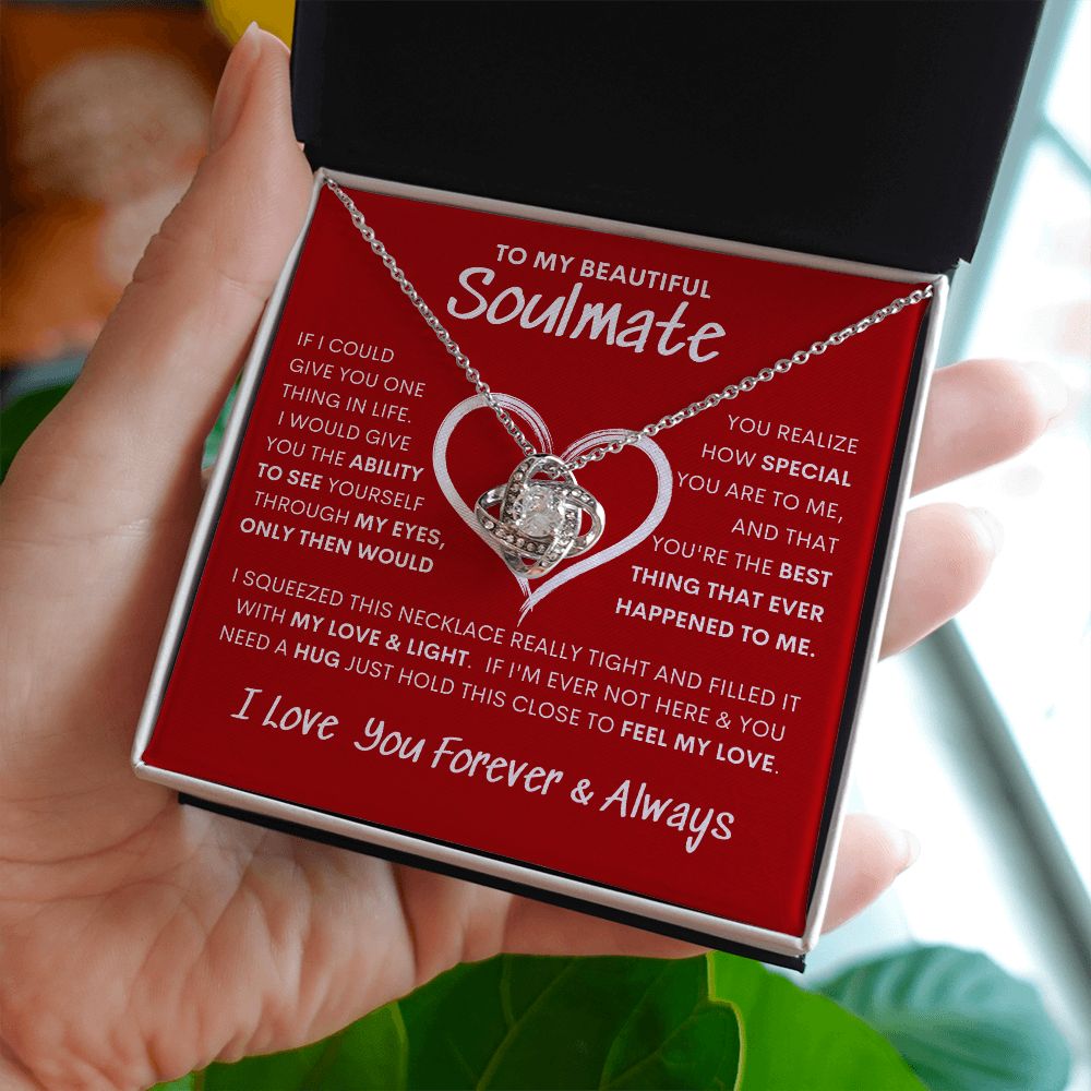 Beautiful Soulmate Special Big Red Heart Love Knot Necklace