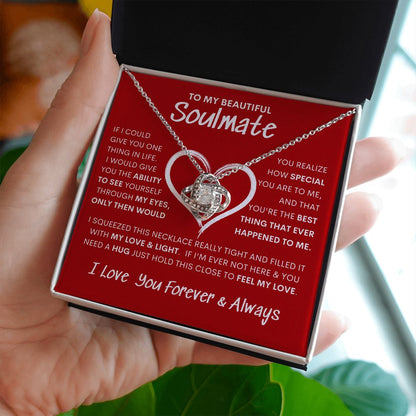 Beautiful Soulmate Special Big Red Heart Love Knot Necklace