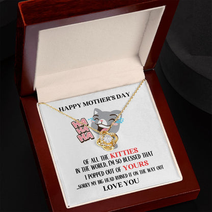 Happy Mother's Day Your Grey Kitty Love Knot Necklace