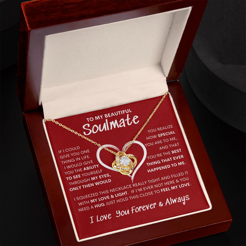 Beautiful Soulmate Special Big Red Heart Love Knot Necklace