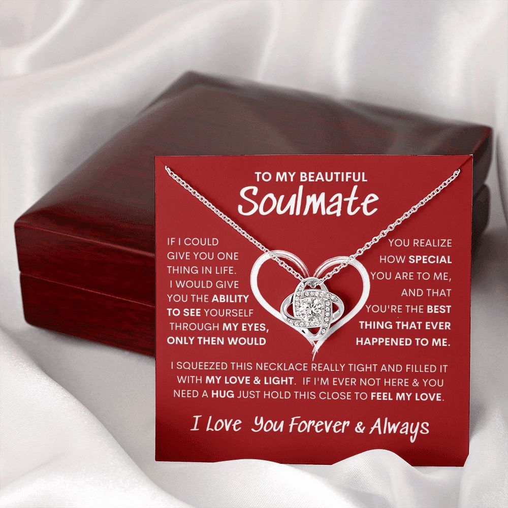 Beautiful Soulmate Special Big Red Heart Love Knot Necklace