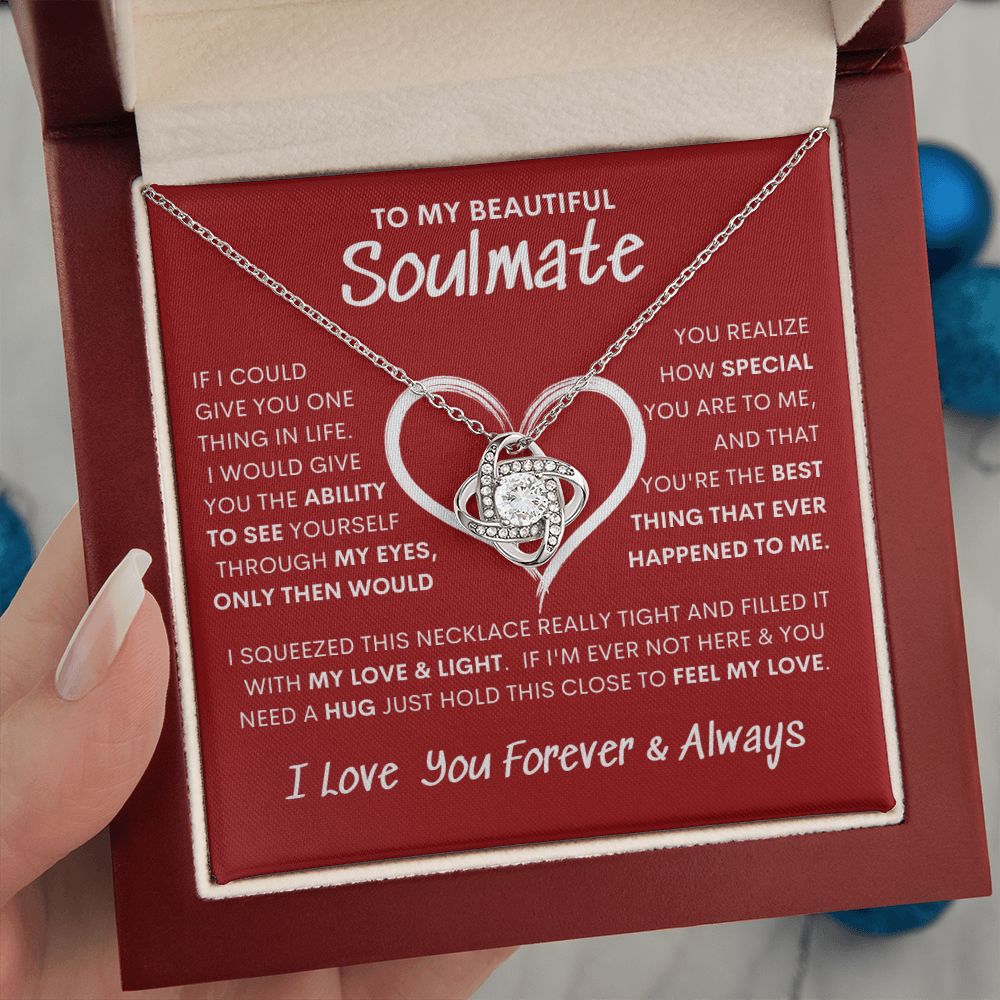Beautiful Soulmate Special Big Red Heart Love Knot Necklace