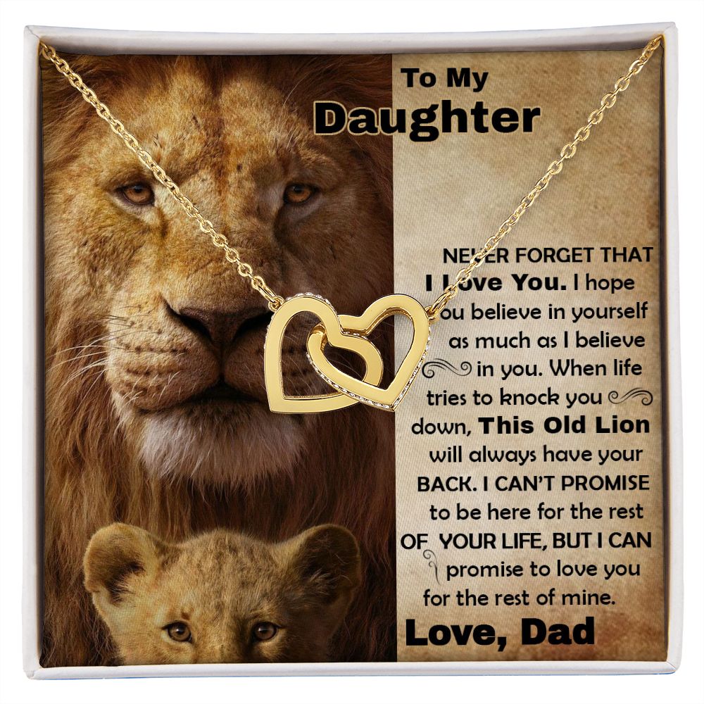 Daughter Old Lion Back Interlocking Hearts Necklace