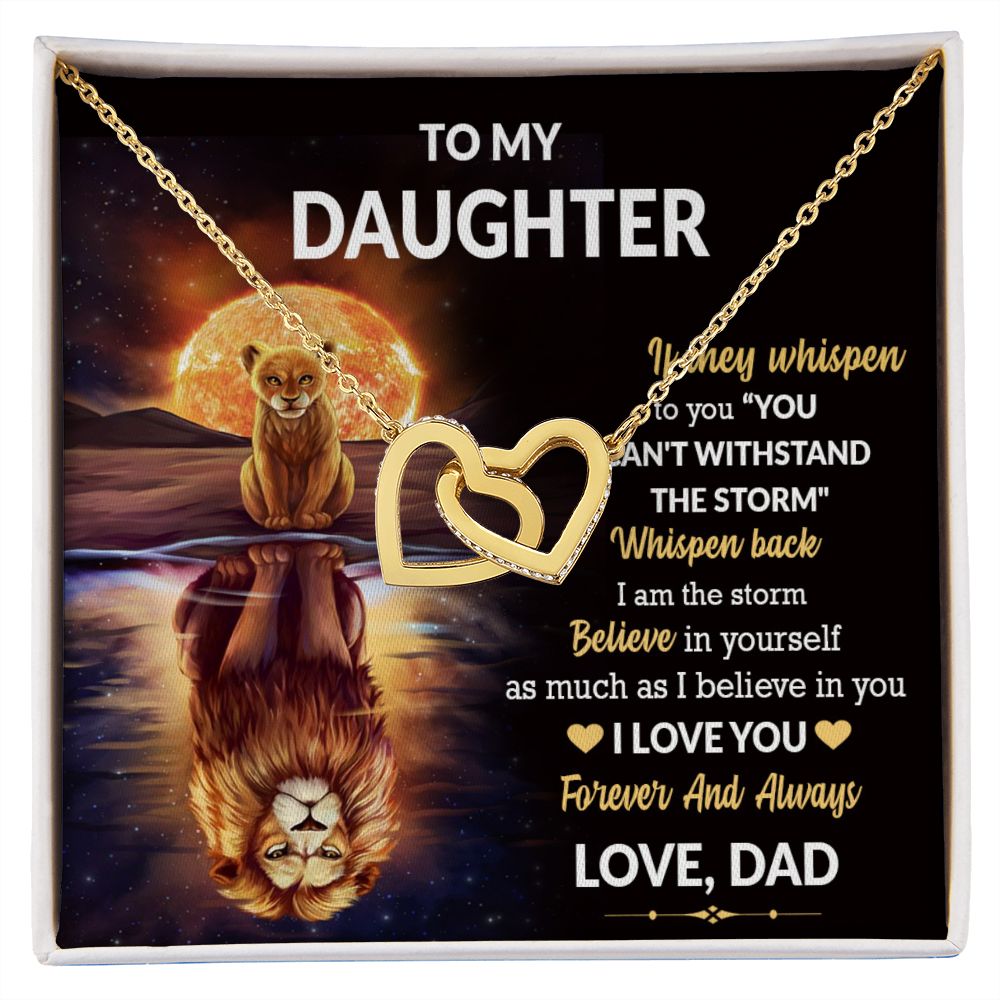 Daughter Lion Storm Whisper Interlocking Hearts Necklace