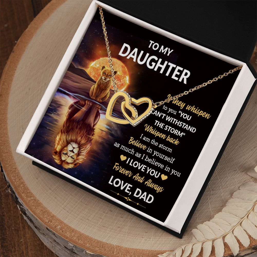 Daughter Lion Storm Whisper Interlocking Hearts Necklace