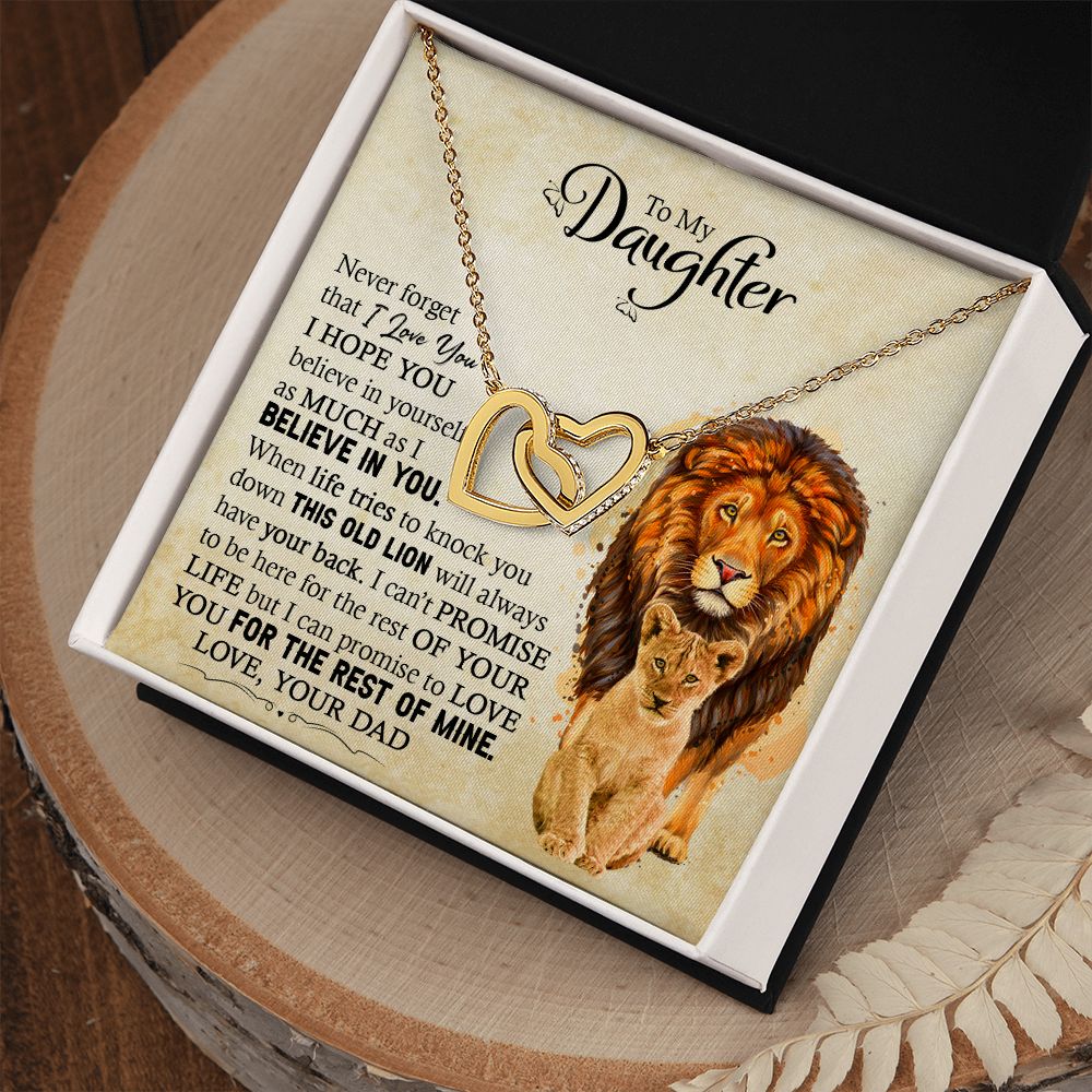 Daughter Dad Old Lion Promise Interlocking Hearts Necklace