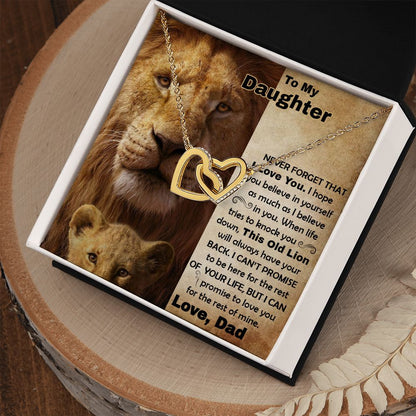 Daughter Old Lion Back Interlocking Hearts Necklace