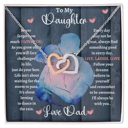 Dad Daughter Hug/ Interlocking Hearts Necklace