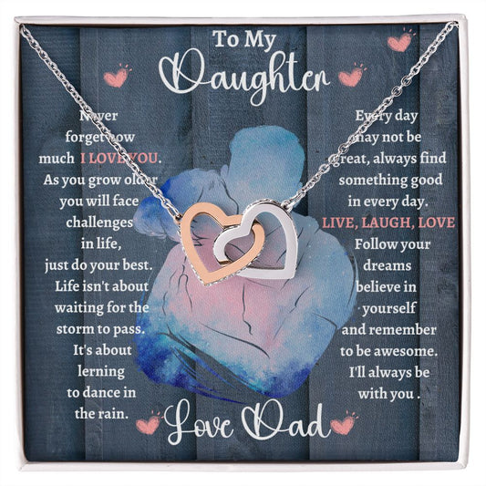 Dad Daughter Hug/ Interlocking Hearts Necklace