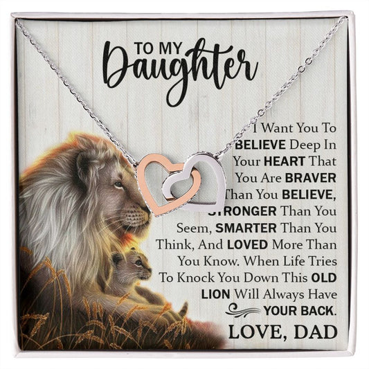 Daughter Dad Old Lion Believe Interlocking Hearts Necklace