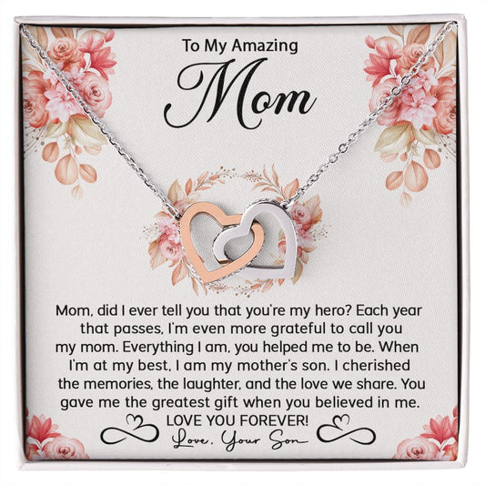 Mom Son My Hero Interlocking Hearts Necklace