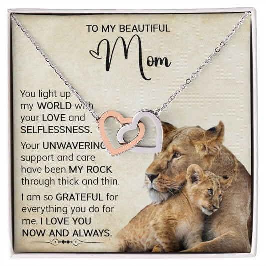 Mom Lioness My World Interlocking Hearts Necklace