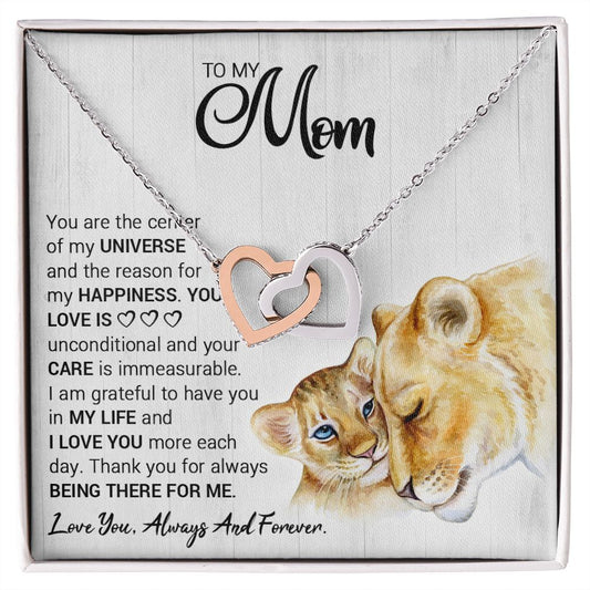 Mom Lioness Universe Interlocking Hearts Necklace