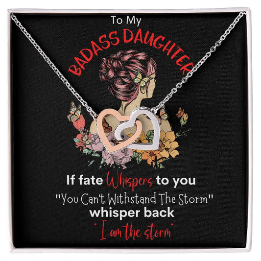 Badass Daughter Interlocking Hearts Necklace Blk