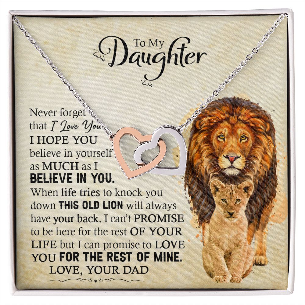 Daughter Dad Old Lion Promise Interlocking Hearts Necklace