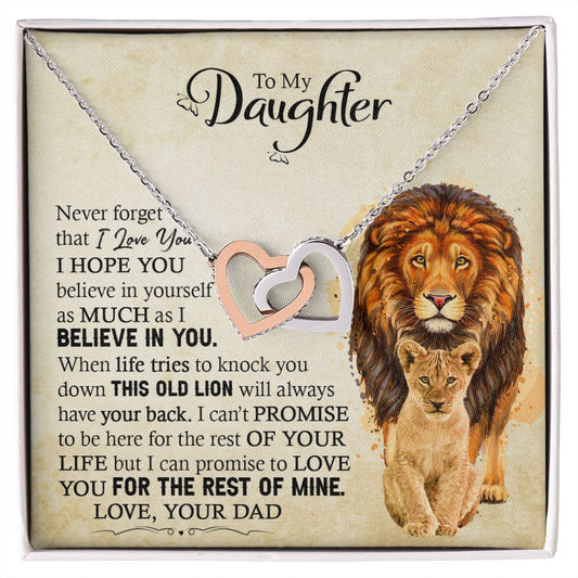 Daughter Dad Old Lion Promise Interlocking Hearts Necklace