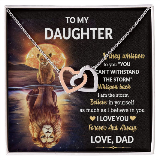Daughter Lion Storm Whisper Interlocking Hearts Necklace