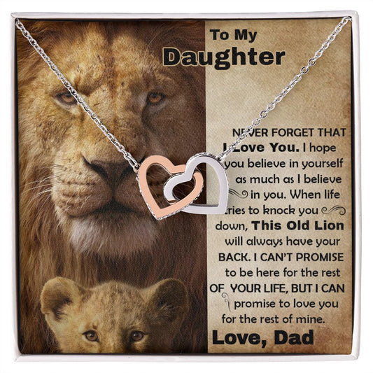 Daughter Old Lion Back Interlocking Hearts Necklace