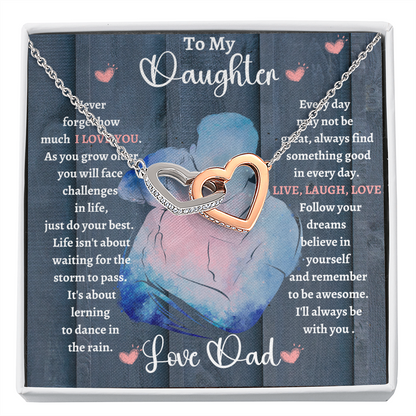 Dad Daughter Hug/ Interlocking Hearts Necklace