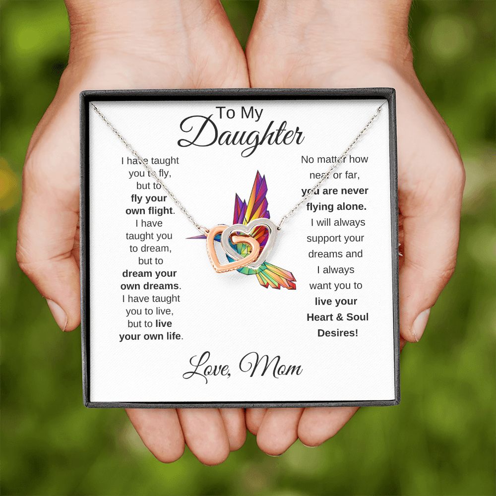 Daughter Hummingbird Soul Desires Interlocking Heart Necklace