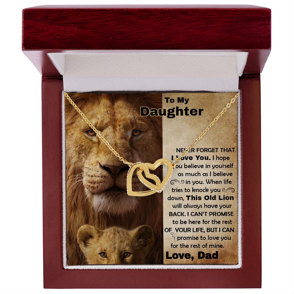 Daughter Old Lion Back Interlocking Hearts Necklace