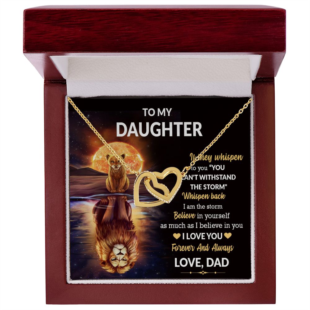 Daughter Lion Storm Whisper Interlocking Hearts Necklace