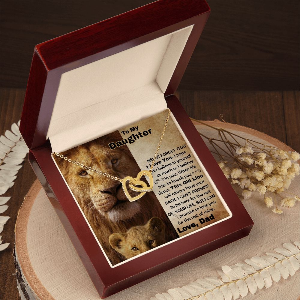 Daughter Old Lion Back Interlocking Hearts Necklace