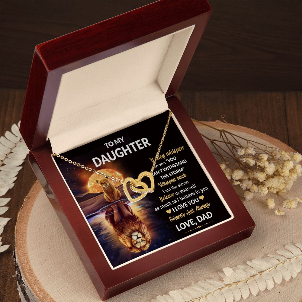 Daughter Lion Storm Whisper Interlocking Hearts Necklace