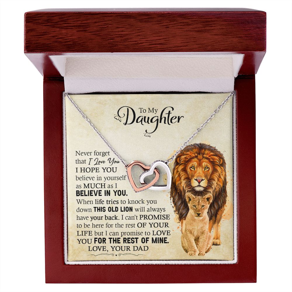 Daughter Dad Old Lion Promise Interlocking Hearts Necklace