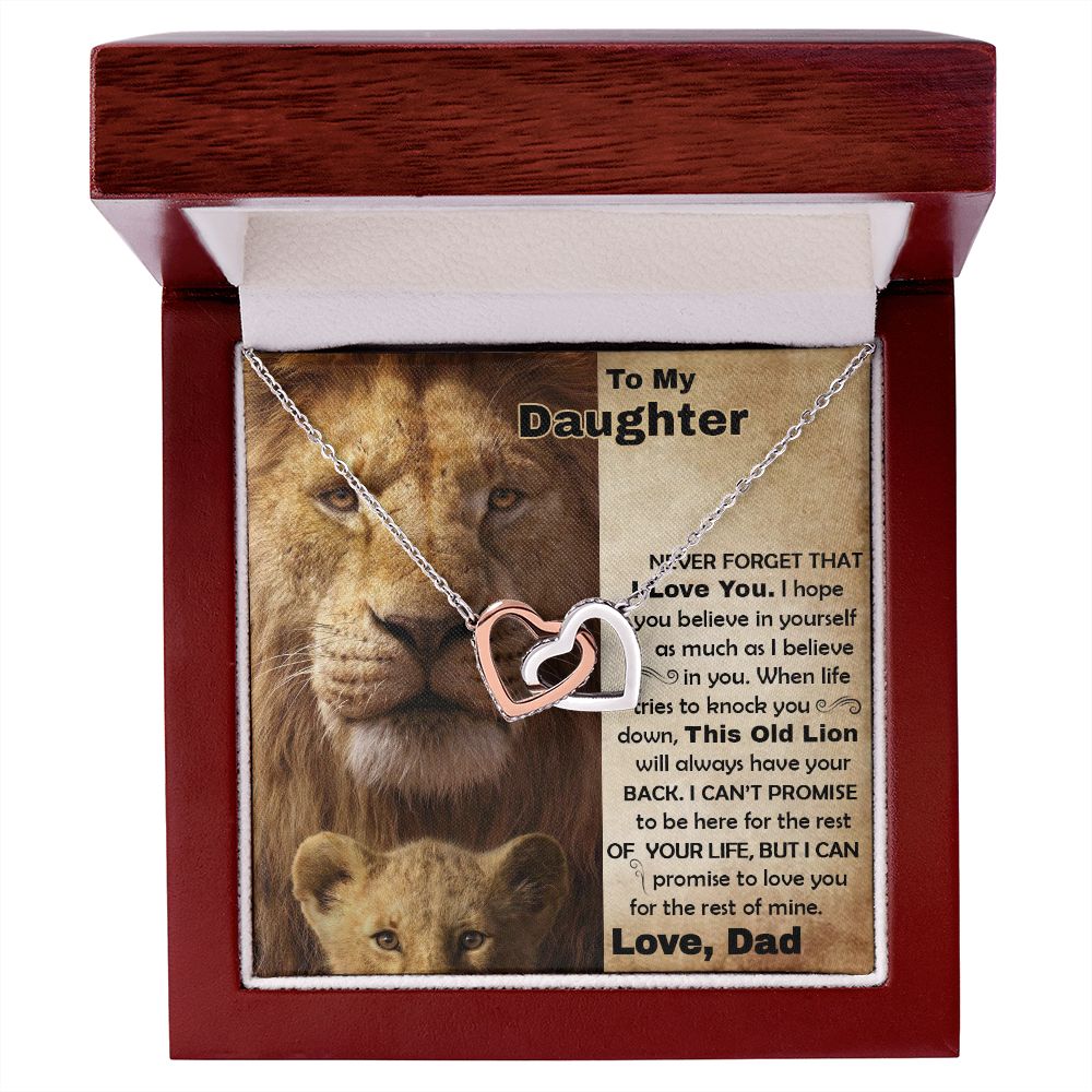 Daughter Old Lion Back Interlocking Hearts Necklace