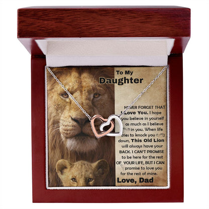 Daughter Old Lion Back Interlocking Hearts Necklace