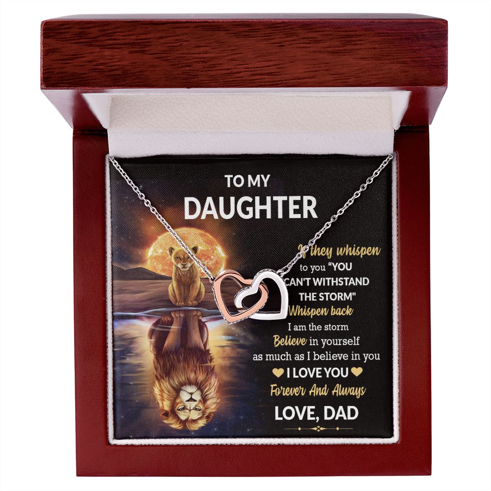 Daughter Lion Storm Whisper Interlocking Hearts Necklace