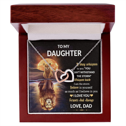 Daughter Lion Storm Whisper Interlocking Hearts Necklace