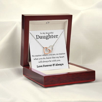 Beautiful Daughter No Matter What Interlocking Hearts Necklace
