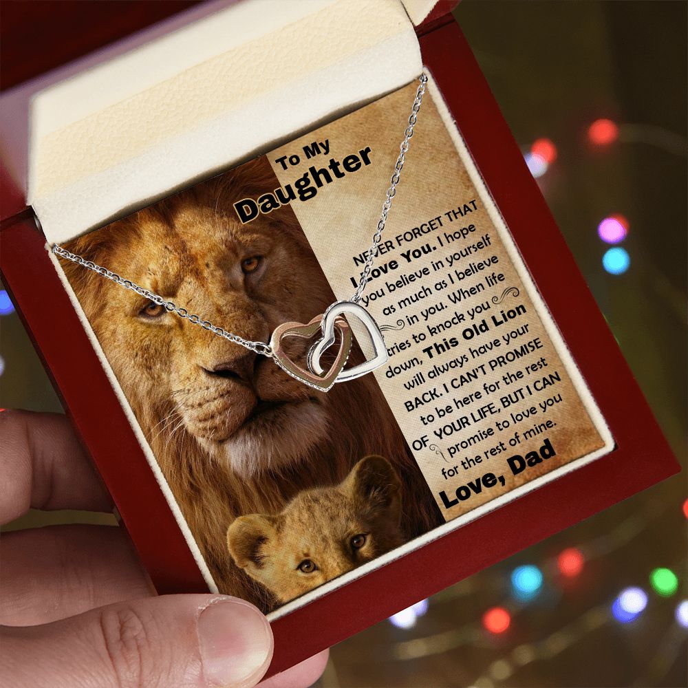 Daughter Old Lion Back Interlocking Hearts Necklace