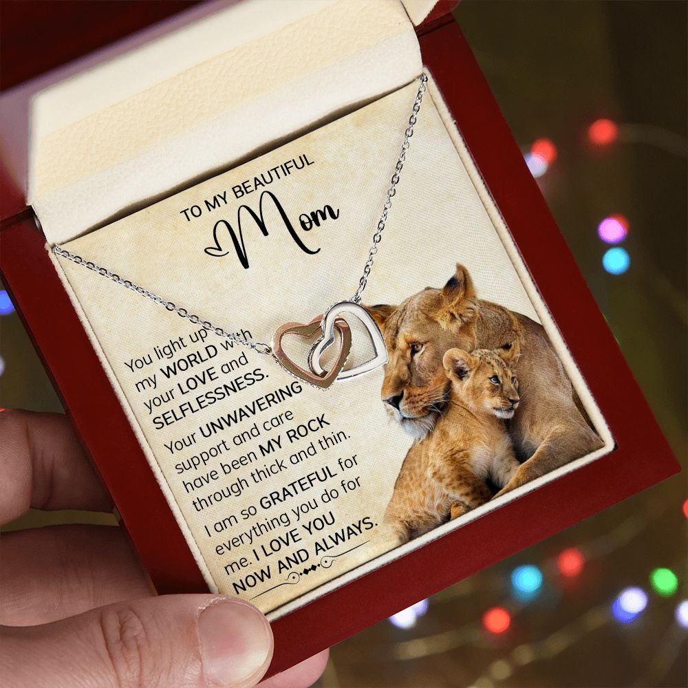 Mom Lioness My World Interlocking Hearts Necklace