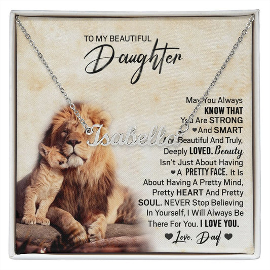 Daughter Beauty Dad Lion Custom Name Necklace