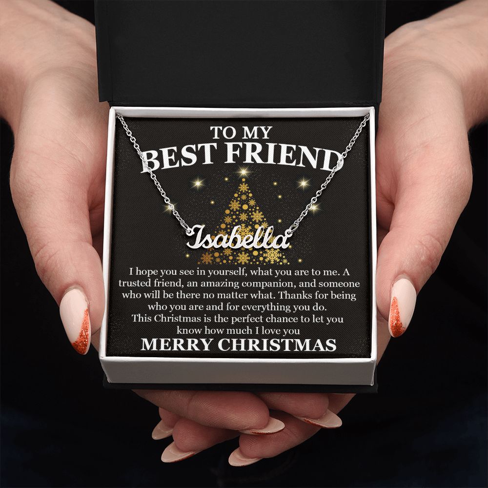 Best Friend Gold XMAS Tree Custom Name Necklace