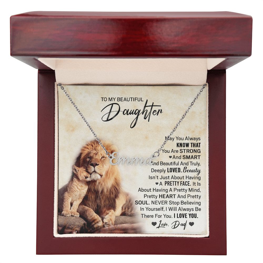Daughter Beauty Dad Lion Custom Name Necklace