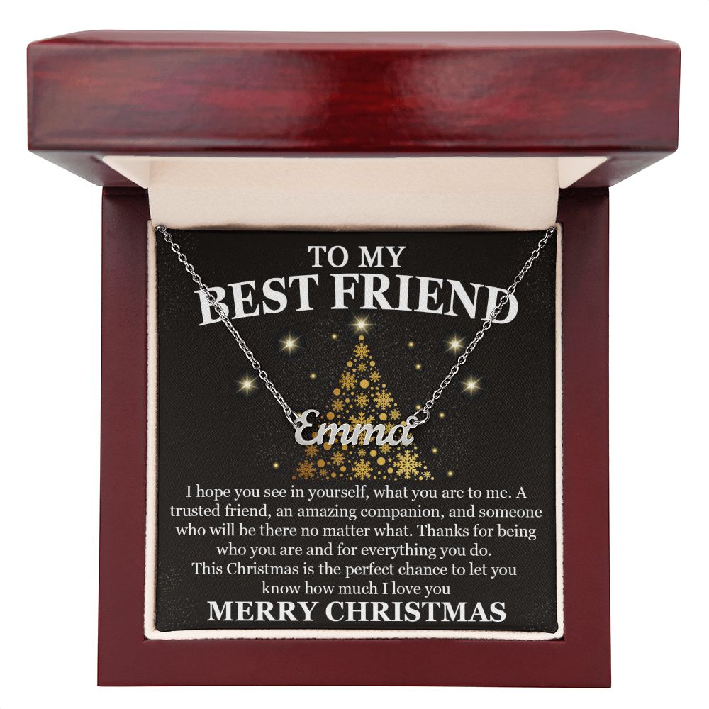Best Friend Gold XMAS Tree Custom Name Necklace