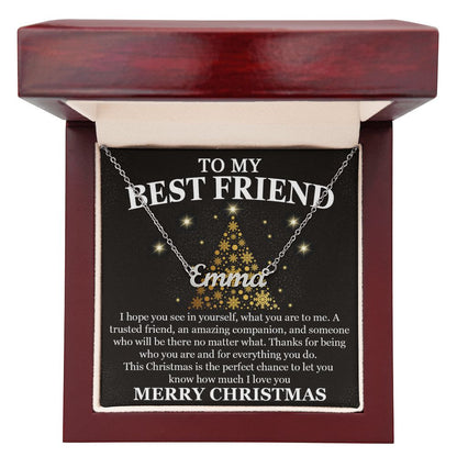 Best Friend Gold XMAS Tree Custom Name Necklace