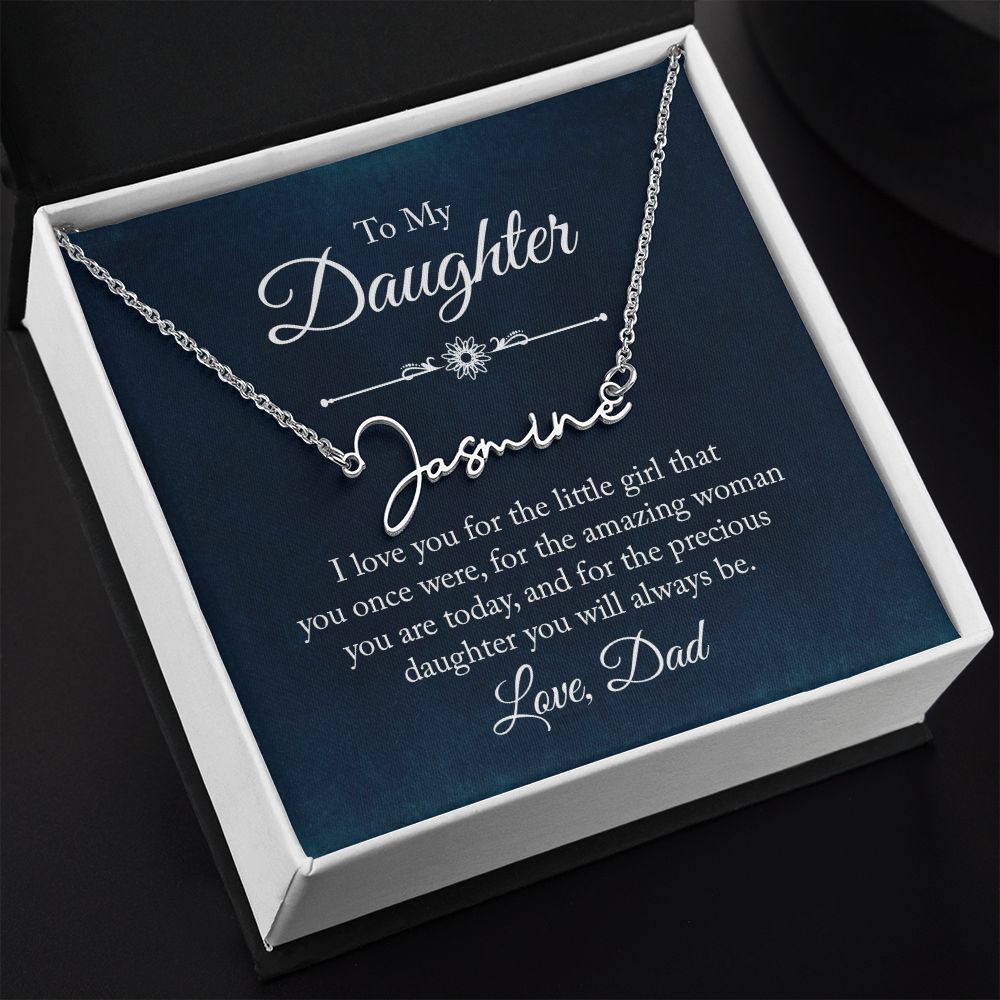 Daughter Dad Amazing Woman Signature Name Necklace