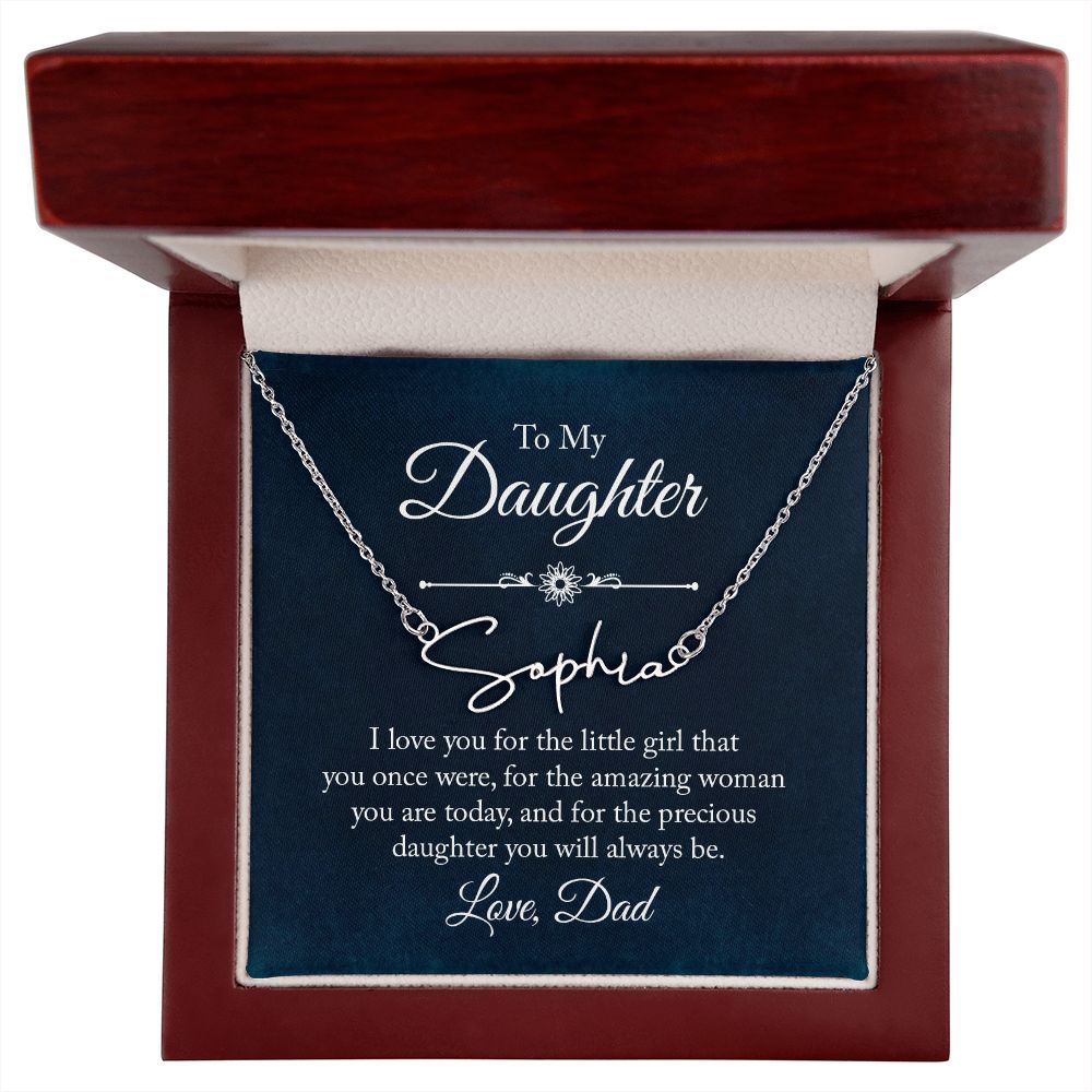 Daughter Dad Amazing Woman Signature Name Necklace