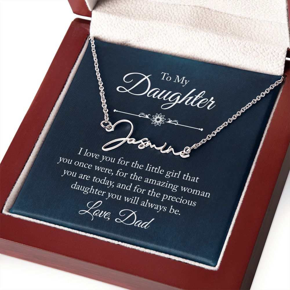 Daughter Dad Amazing Woman Signature Name Necklace