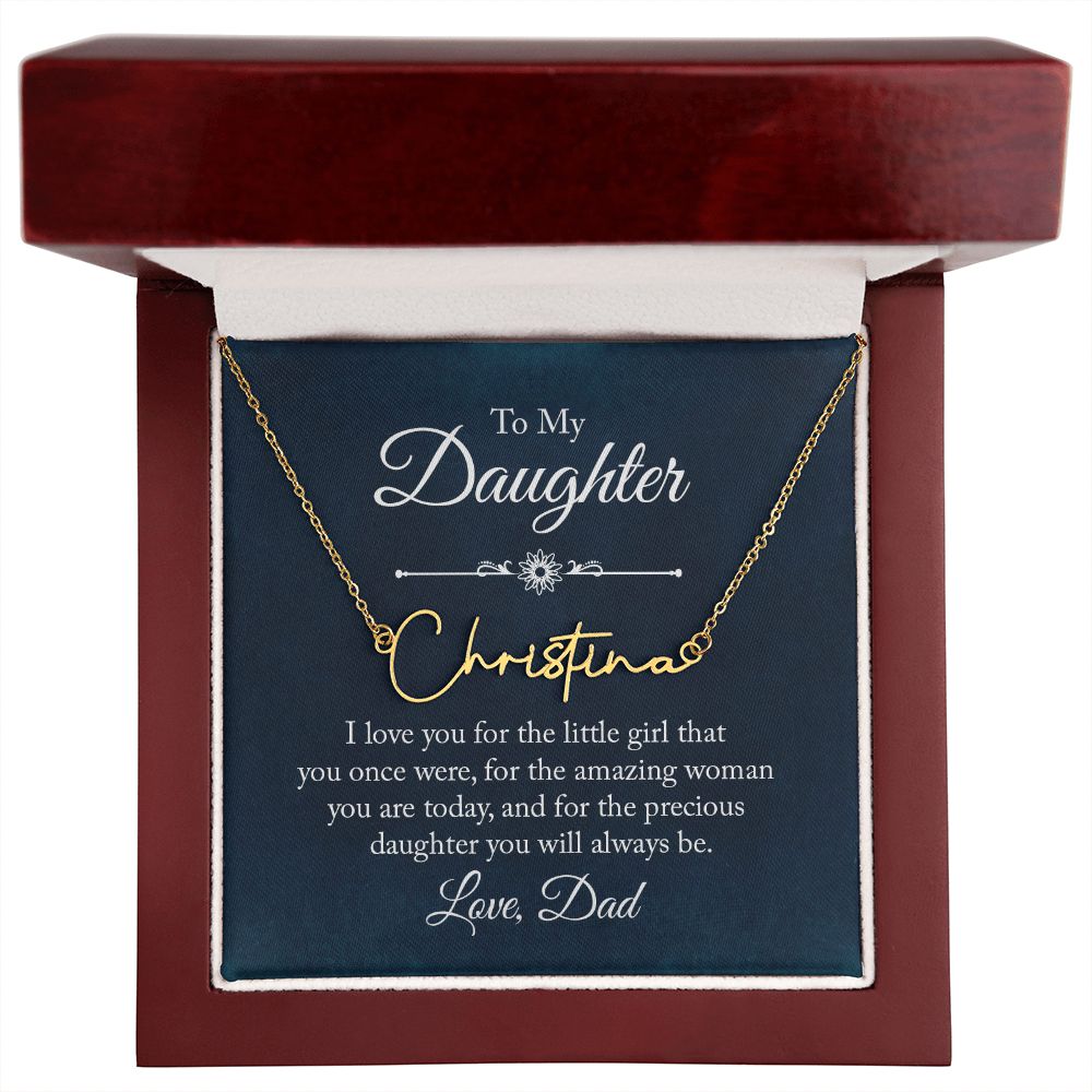 Daughter Dad Amazing Woman Signature Name Necklace